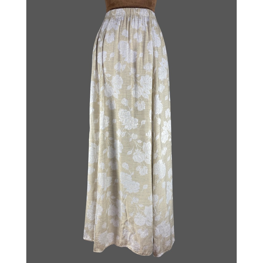 CP Shades Womens Tan White Floral Jacquard Rayon Maxi Skirt Size M Quiet luxury - Picture 1 of 13